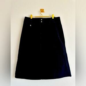 Vintage 90s Ralph Lauren Black Corduroy Skirt Size 12 Equestrian Crest Buttons